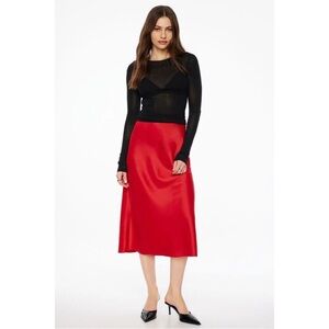 Red Satin Slip Midi Skirt